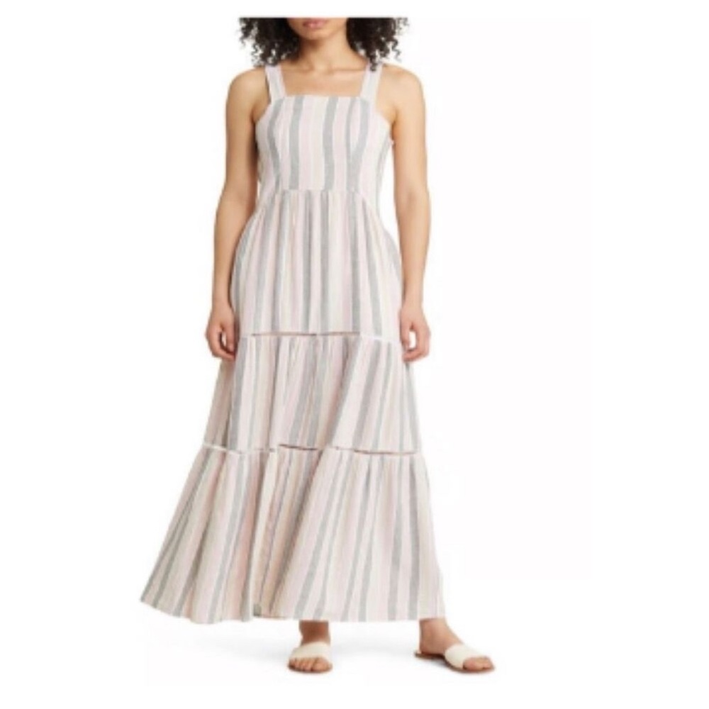 Caslon Pink Gray Multicolor Striped Maxi Dress size small